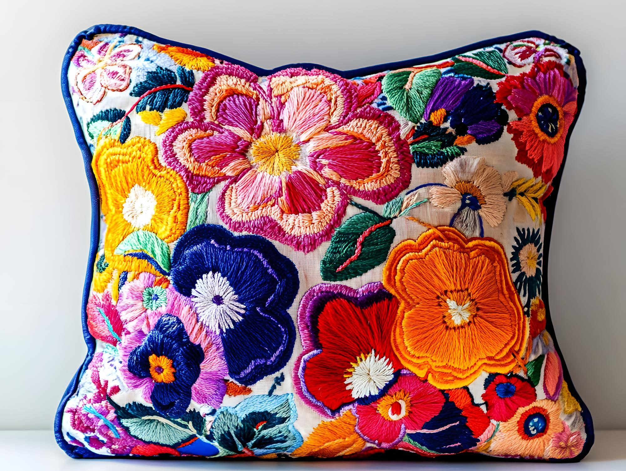 cuscino ricamato con fiori
